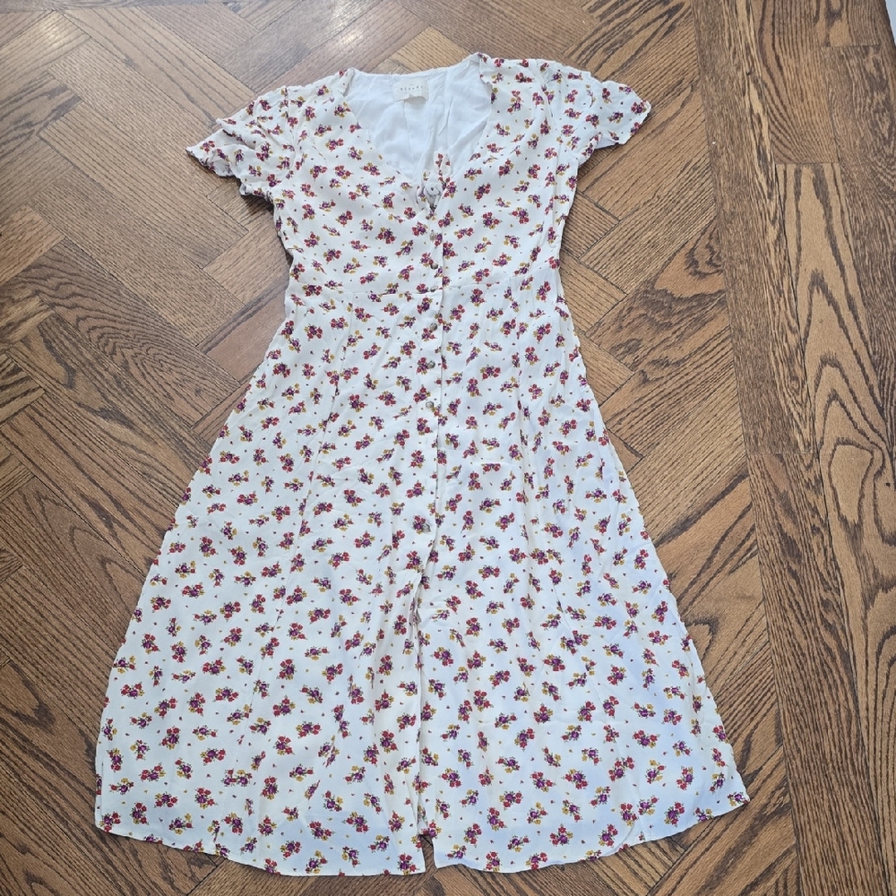 Sezane White Midi Dress with Red Floral Print